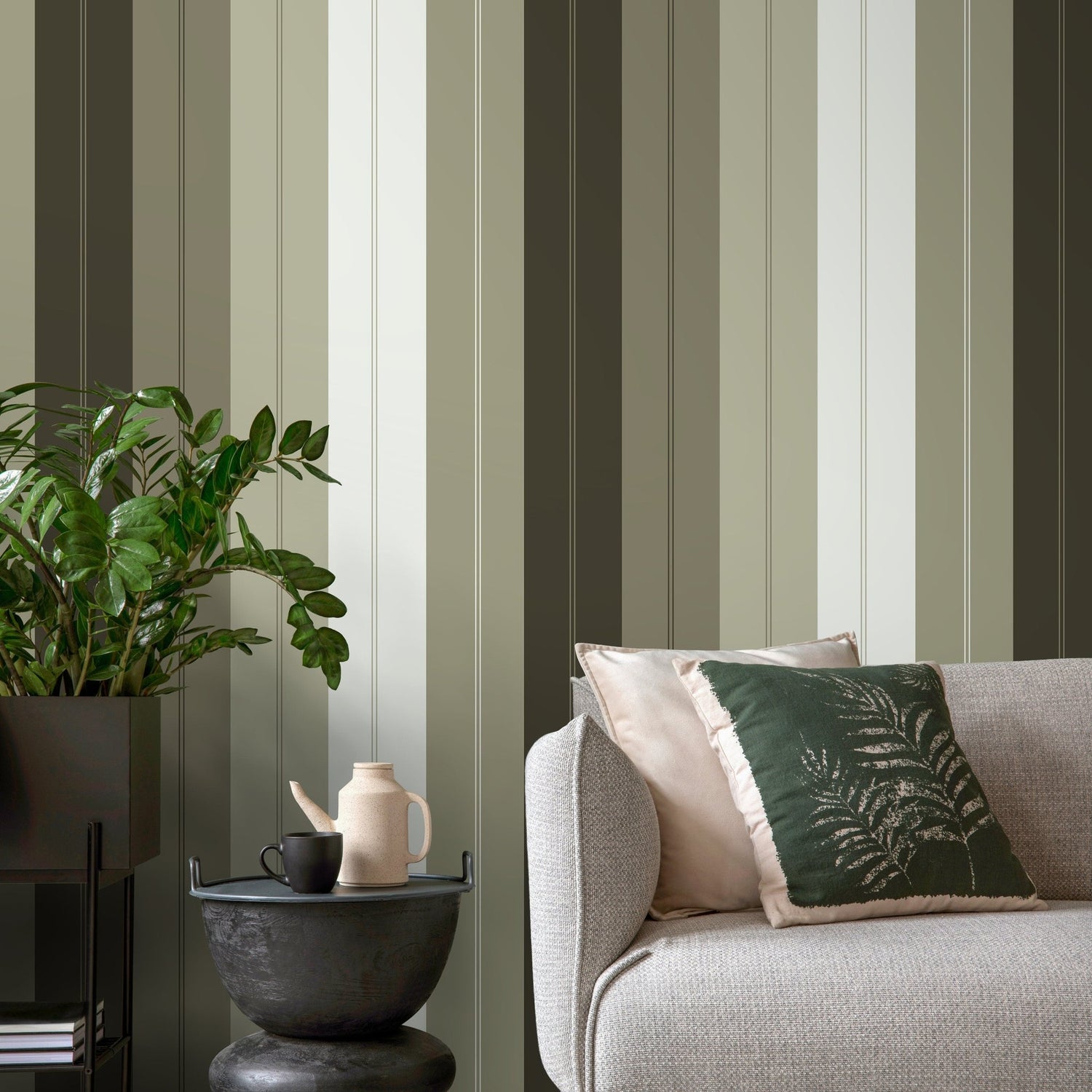 Green Modern Wallpaper Striped Wallpaper Peel and Stick and Traditional Wallpaper - D842 - WallTrend