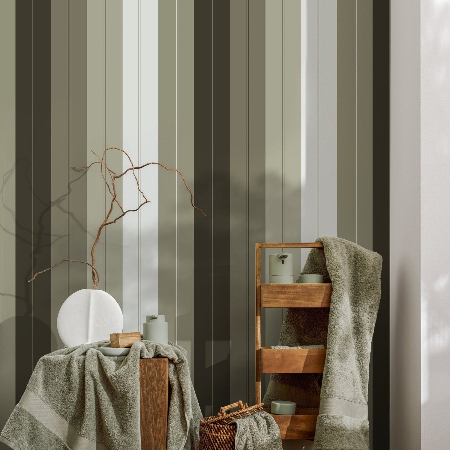 Green Modern Wallpaper Striped Wallpaper Peel and Stick and Traditional Wallpaper - D842 - WallTrend