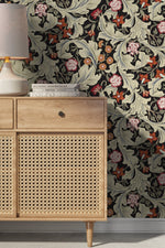 Green Victorian Floral Wallpaper / Peel and Stick Wallpaper Removable Wallpaper Home Decor Wall Art Wall Decor Room Decor - C996 - WallTrend