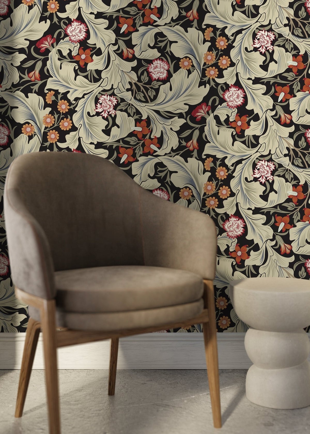 Green Victorian Floral Wallpaper / Peel and Stick Wallpaper Removable Wallpaper Home Decor Wall Art Wall Decor Room Decor - C996 - WallTrend