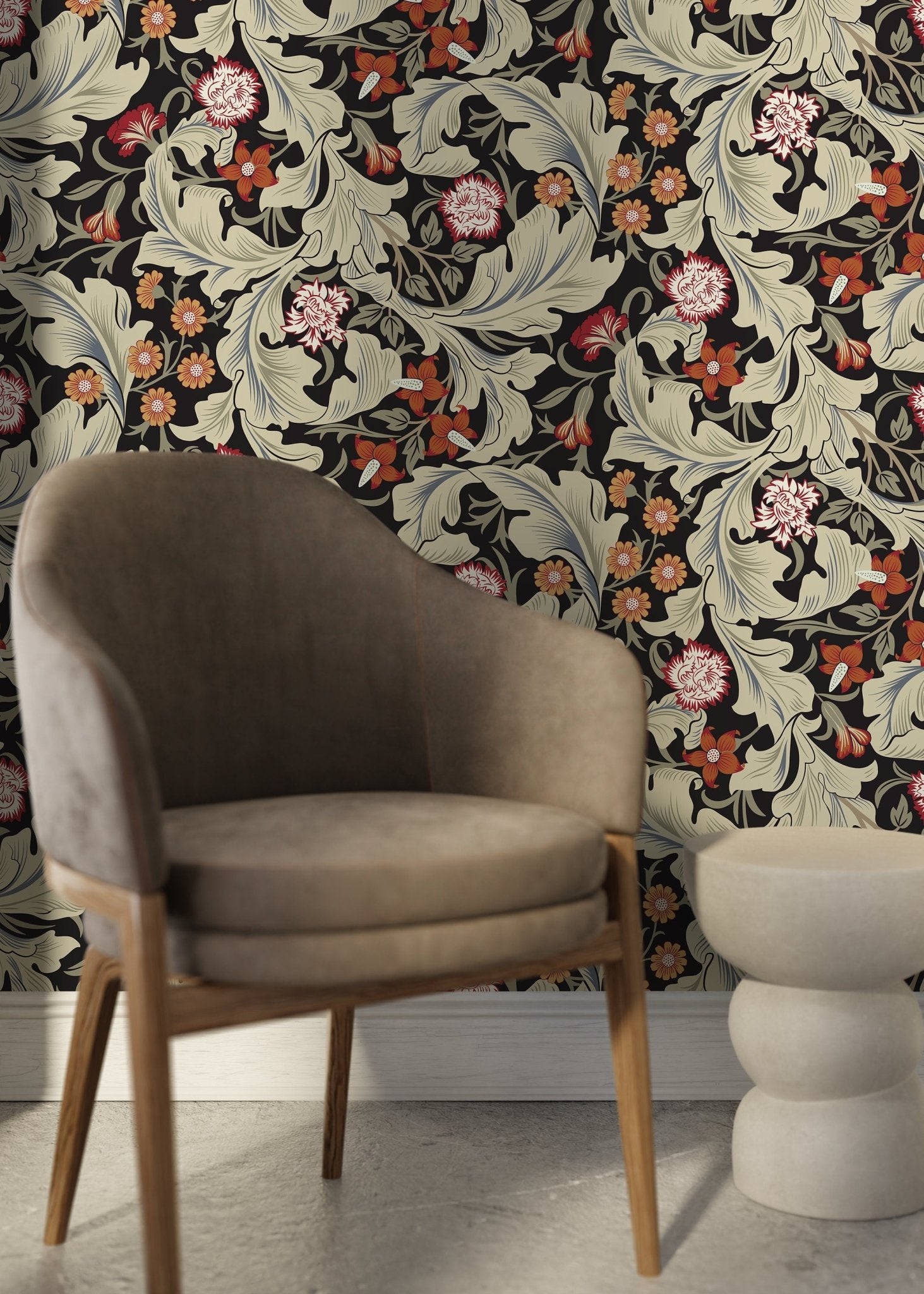 Green Victorian Floral Wallpaper / Peel and Stick Wallpaper Removable Wallpaper Home Decor Wall Art Wall Decor Room Decor - C996 - WallTrend