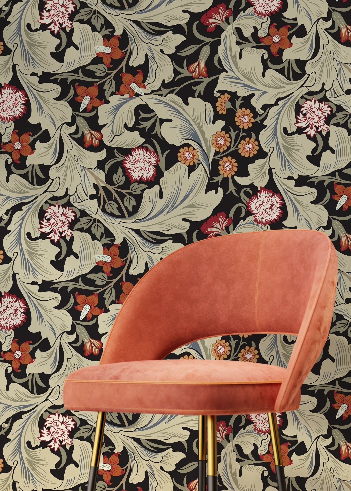 Green Victorian Floral Wallpaper / Peel and Stick Wallpaper Removable Wallpaper Home Decor Wall Art Wall Decor Room Decor - C996 - WallTrend