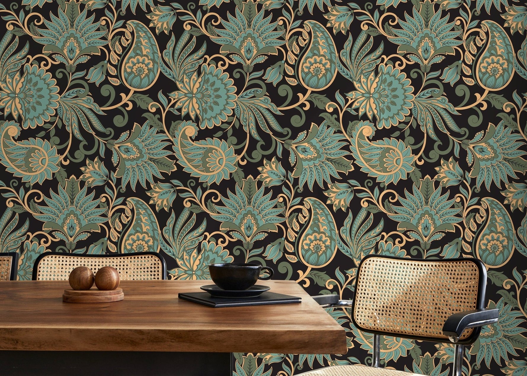 Green Victorian Vintage Wallpaper / Peel and Stick Wallpaper Removable Wallpaper Home Decor Wall Art Wall Decor Room Decor - D089 - WallTrend