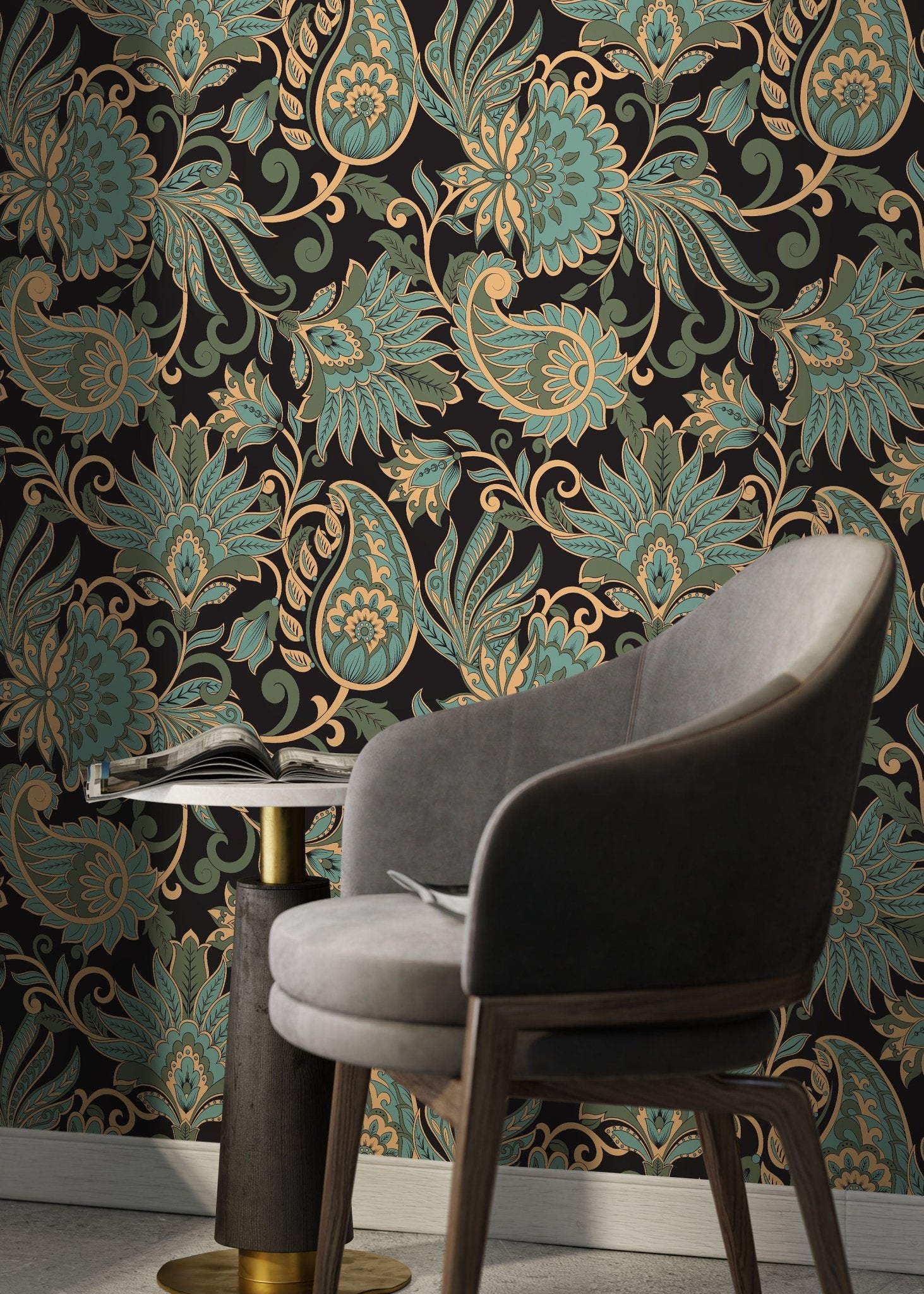 Green Victorian Vintage Wallpaper / Peel and Stick Wallpaper Removable Wallpaper Home Decor Wall Art Wall Decor Room Decor - D089 - WallTrend
