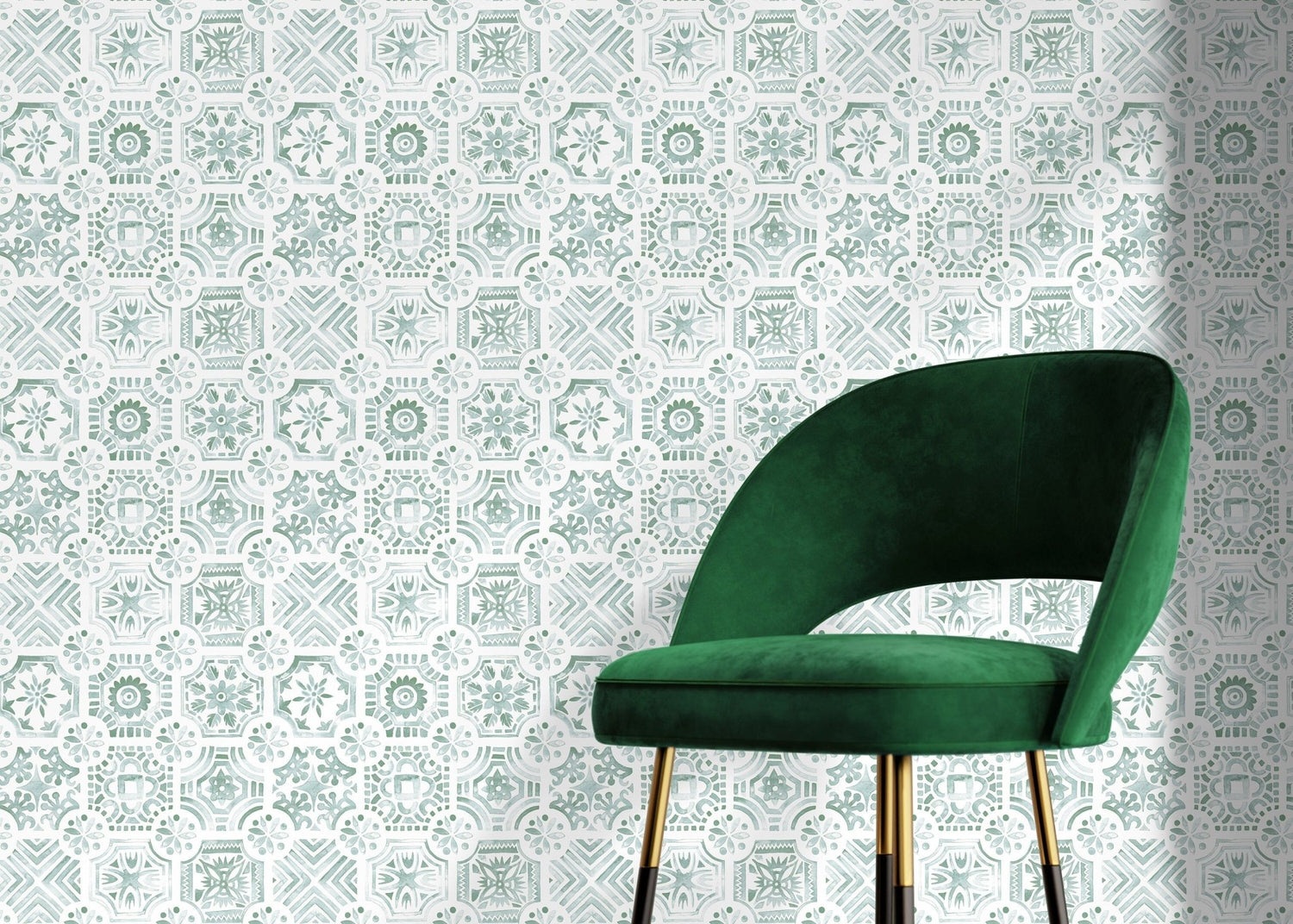 Green Watercolor Tile Wallpaper / Peel and Stick Wallpaper Removable Wallpaper Home Decor Wall Art Wall Decor Room Decor - D534 - WallTrend