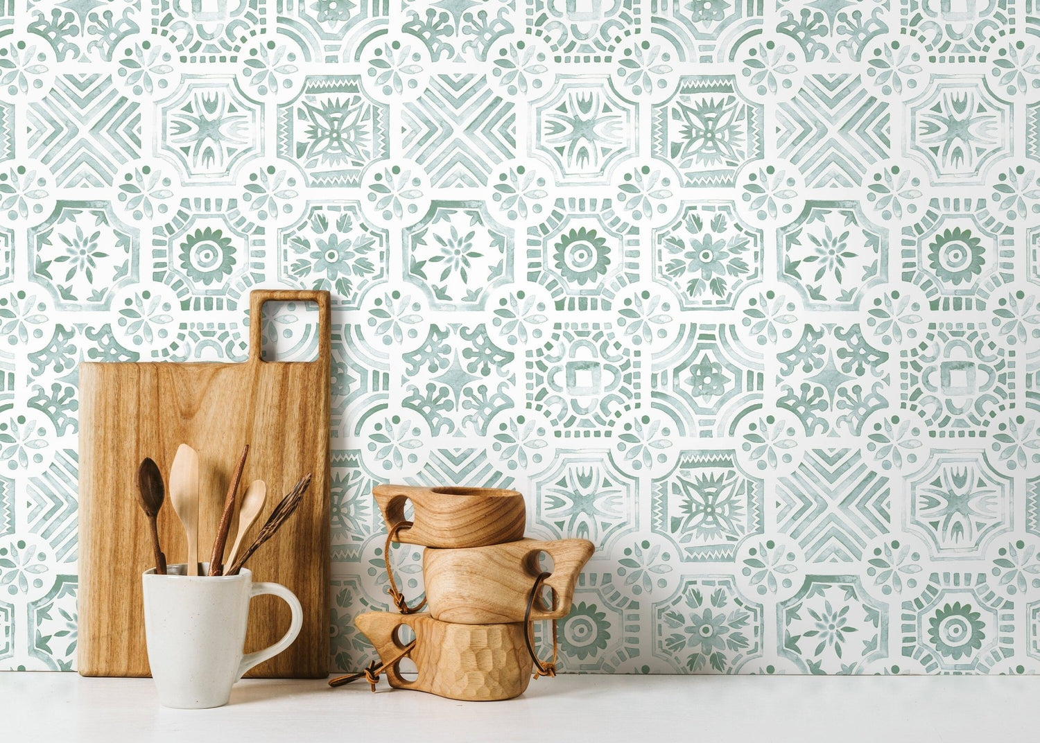 Green Watercolor Tile Wallpaper / Peel and Stick Wallpaper Removable Wallpaper Home Decor Wall Art Wall Decor Room Decor - D534 - WallTrend