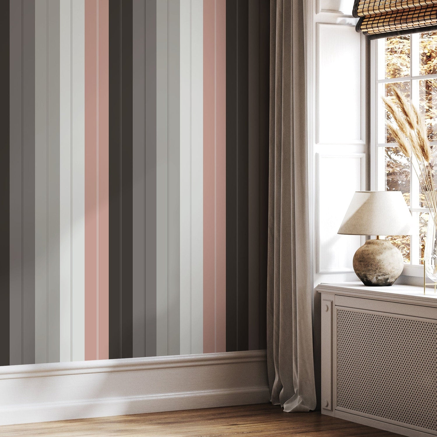 Grey and Pink Striped Wallpaper Modern Wallpaper Peel and Stick and Traditional Wallpaper - D857 - WallTrend