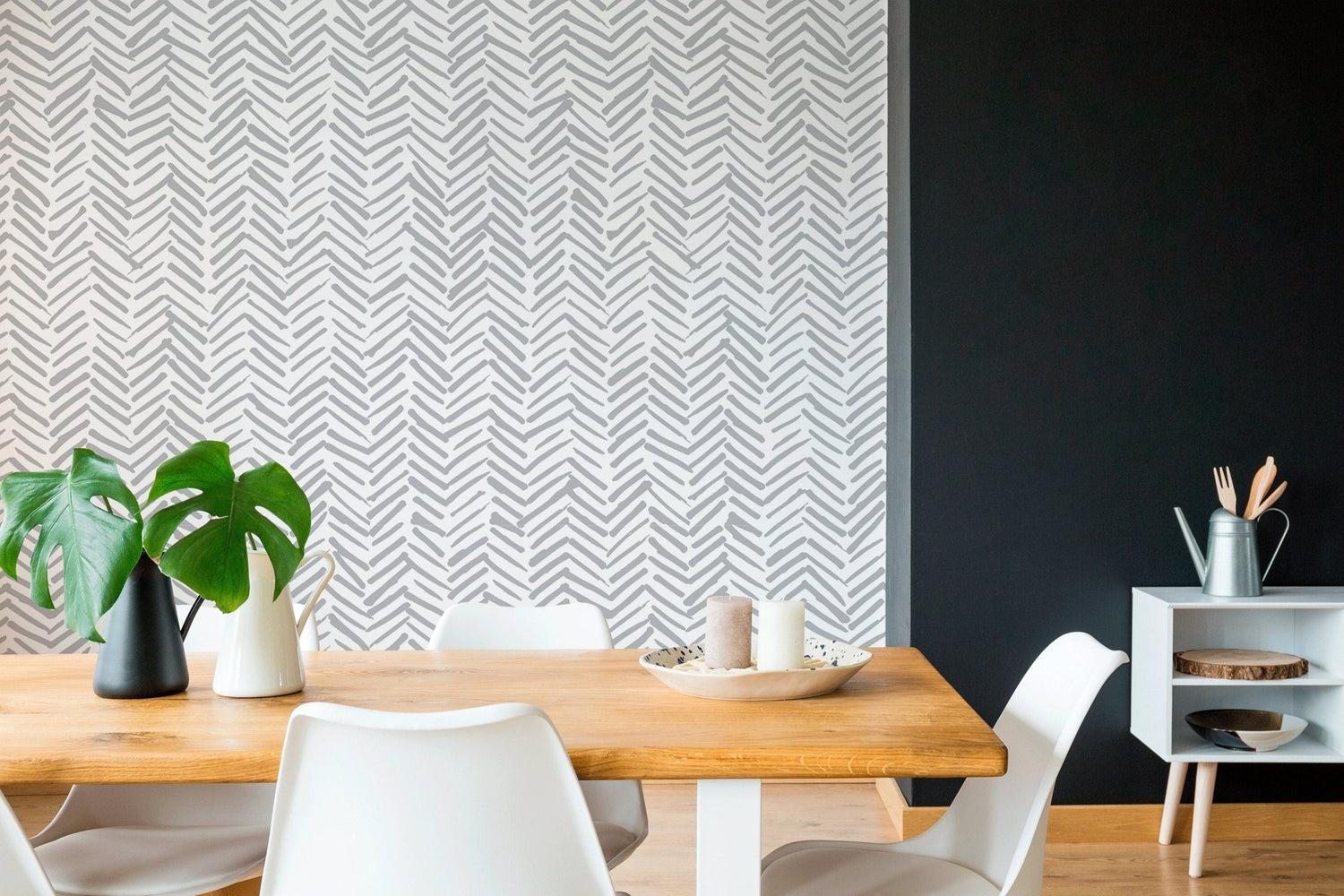 Grey Herringbone Wallpaper Boho Wallpaper Peel and Stick and Traditional Wallpaper - A408 - WallTrend