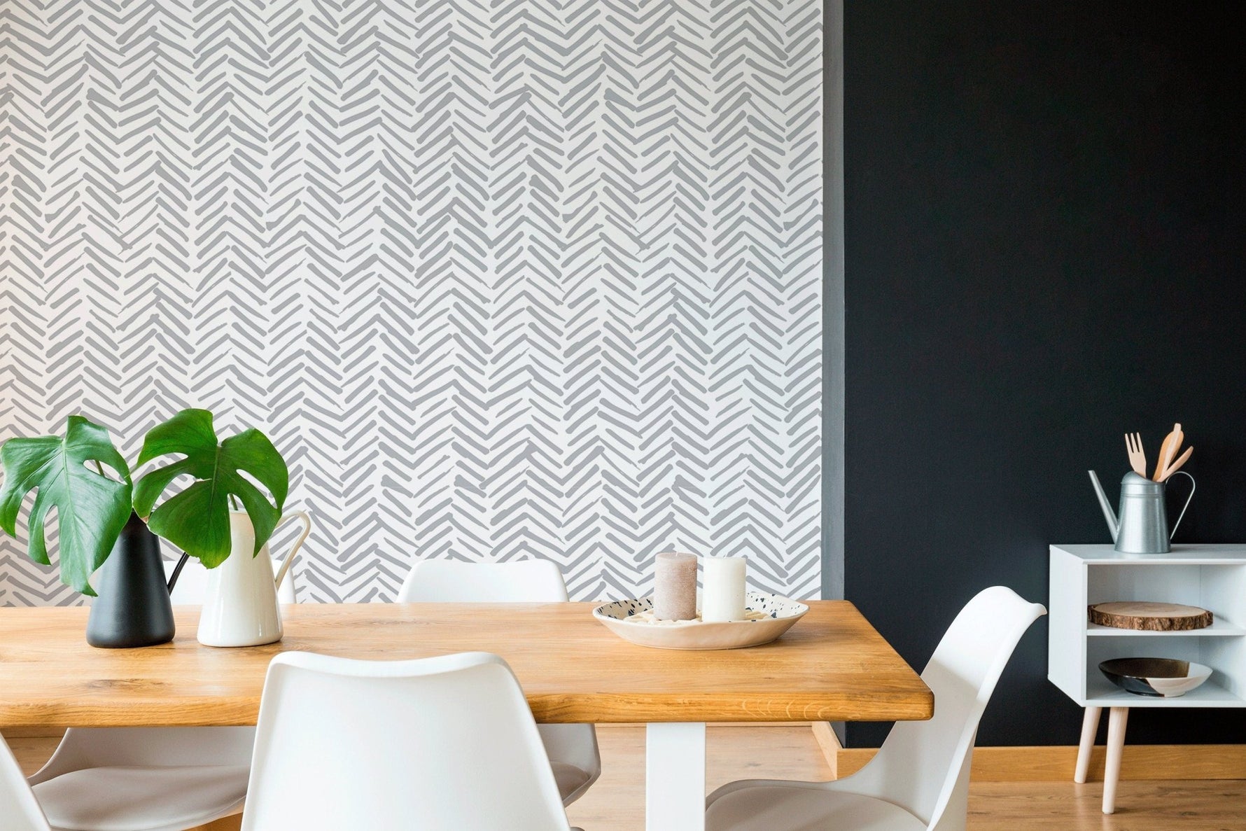 Grey Herringbone Wallpaper Boho Wallpaper Peel and Stick and Traditional Wallpaper - A408 - WallTrend