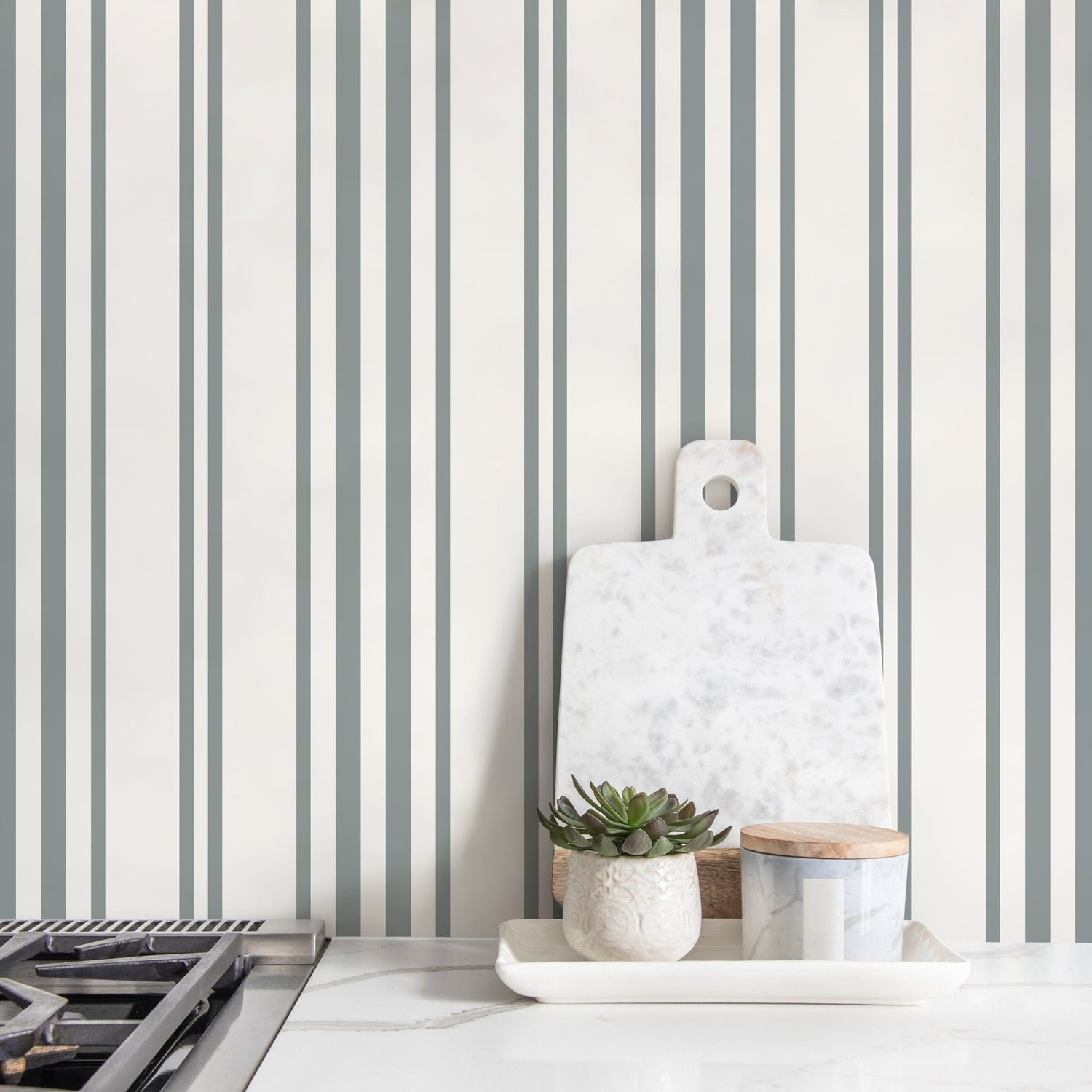 Grey Striped Wallpaper Farmhouse Wallpaper Peel and Stick and Traditional Wallpaper - D785 - WallTrend