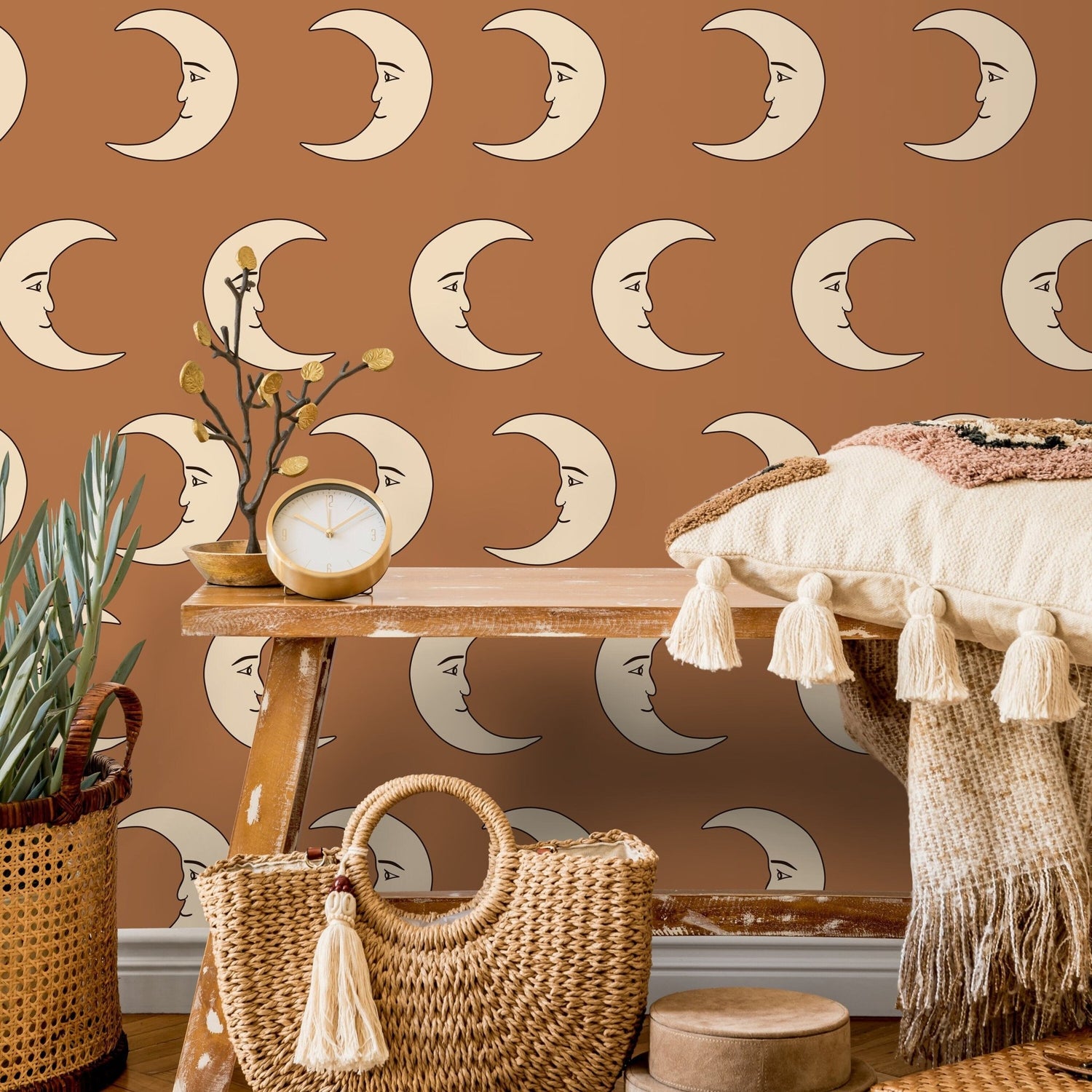 Half Moon Terracotta Wallpaper Removable Self Adhesive Wallpaper, Peel and Stick Wallpaper - ZABZ - WallTrend