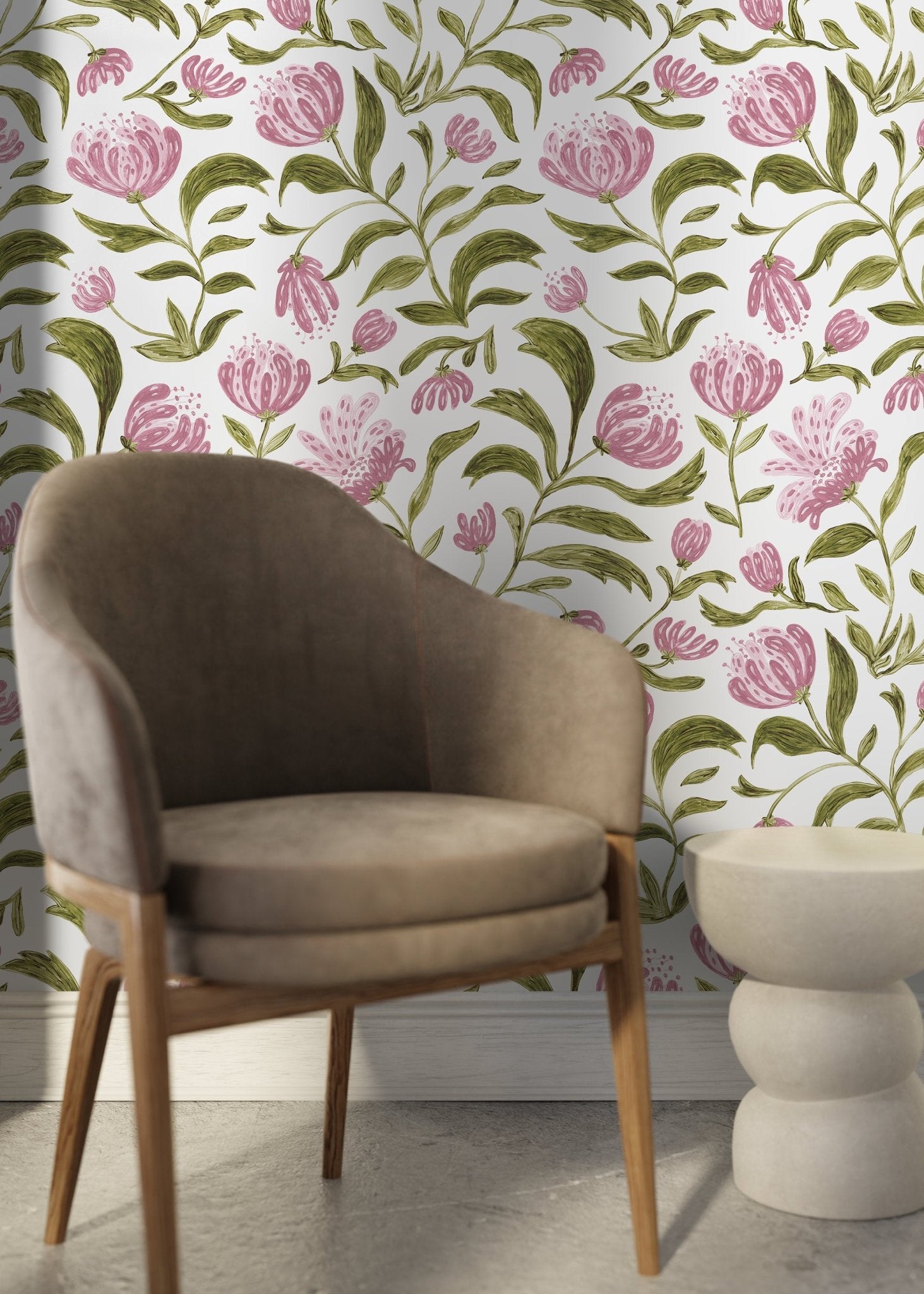 Hand Painted Floral Wallpaper / Peel and Stick Wallpaper Removable Wallpaper Home Decor Wall Art Wall Decor Room Decor - C971 - WallTrend