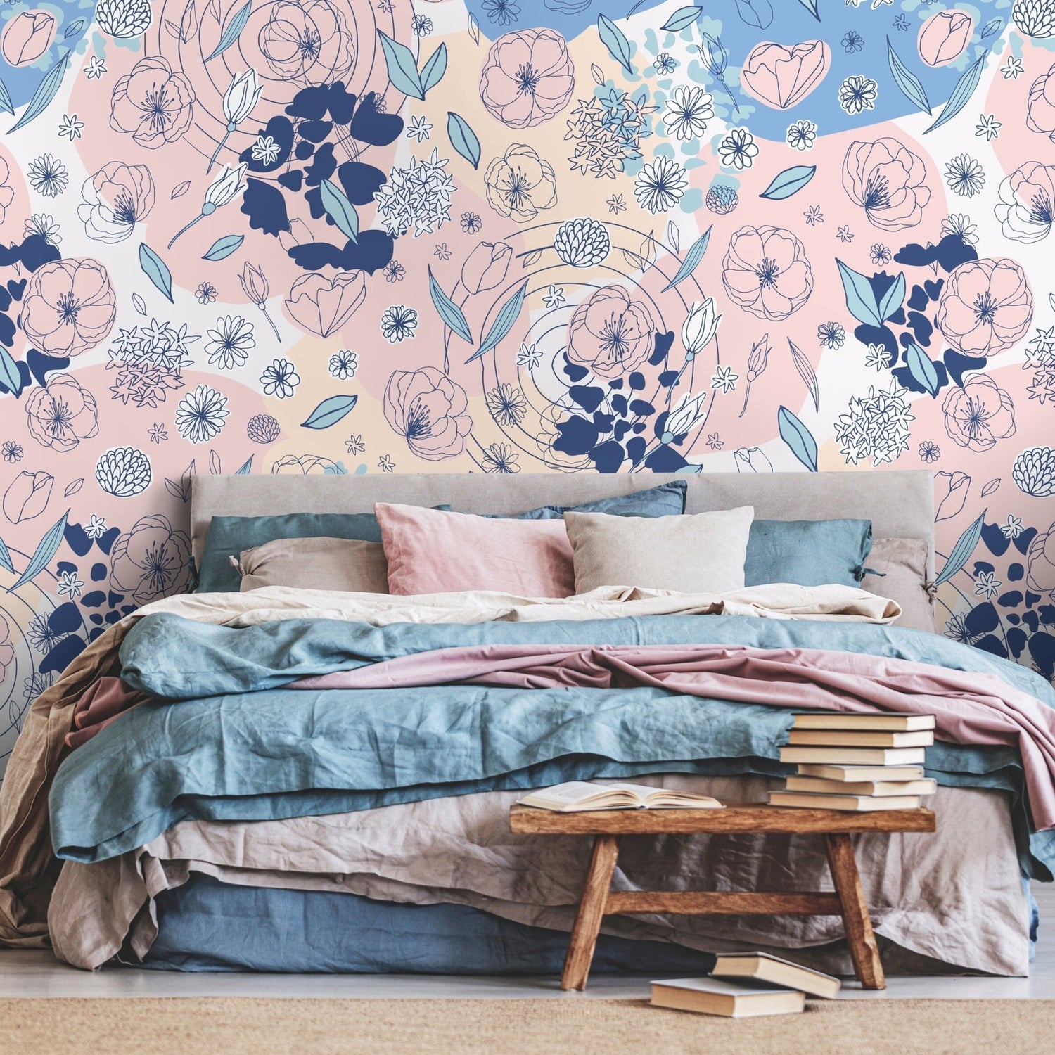 Home Decor Wallpaper Peel and Stick Wallpaper Removable Wallpaper Wall Art Wall Decor Room Decor/ Cute Floral Wallpaper - B385 - WallTrend