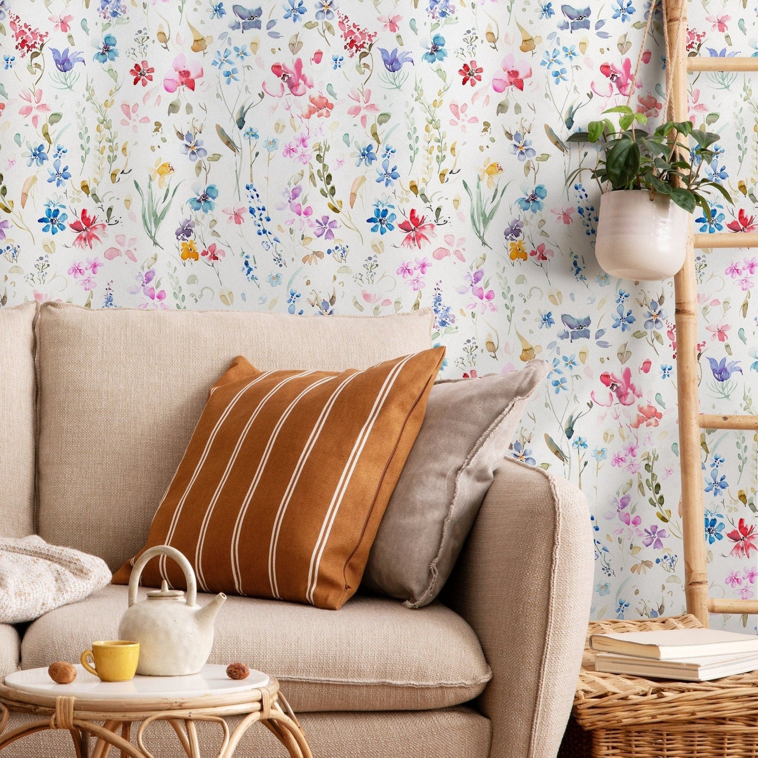 Home Decor Wallpaper Peel and Stick Wallpaper Removable Wallpaper Wall Art Wall Decor Room Decor / Floral Watercolor Wallpaper - B383 - WallTrend