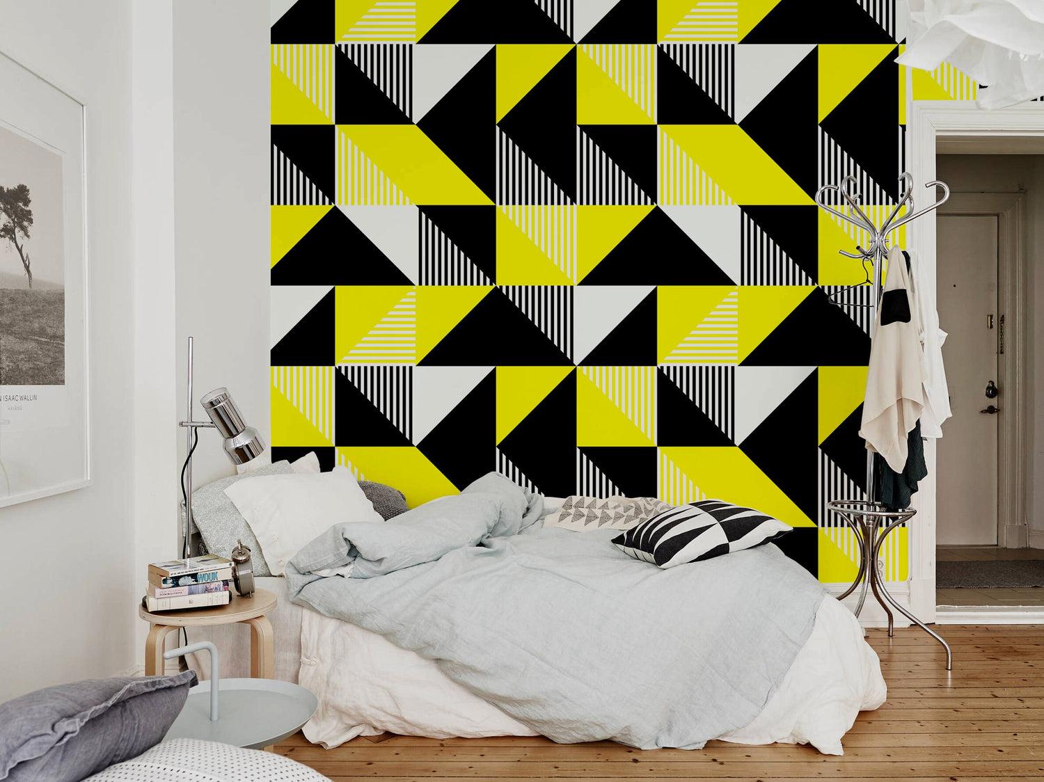 Wallpaper Peel and Stick Wallpaper Removable Wallpaper Home Decor Wall Art Wall Decor Room Decor/ Black and Yellow Geometric Wallpaper -B076