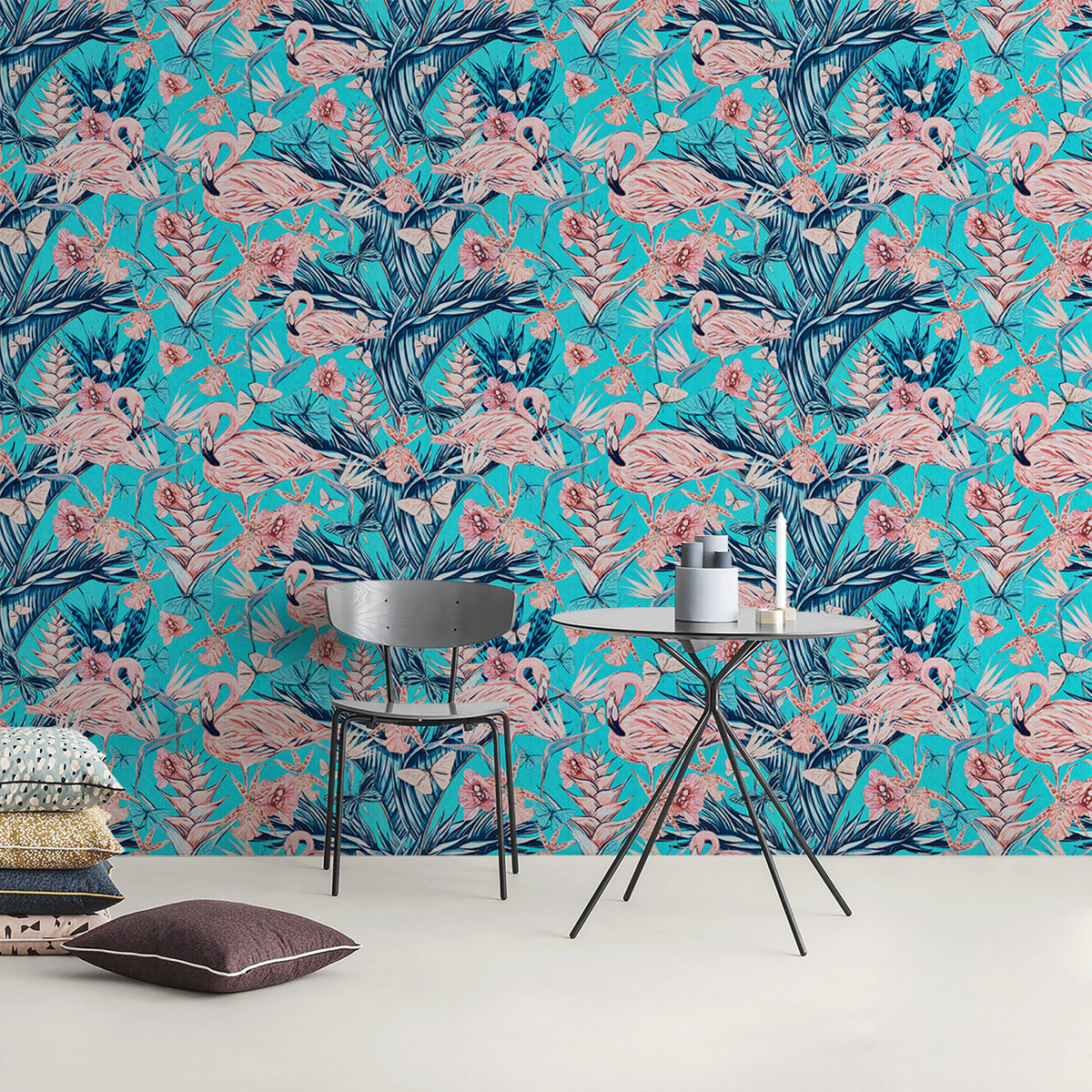 Wallpaper Peel and Stick Wallpaper Removable Wallpaper Home Decor Wall Art Wall Decor Room Decor / Flamingo and Floral Wallpaper - B115