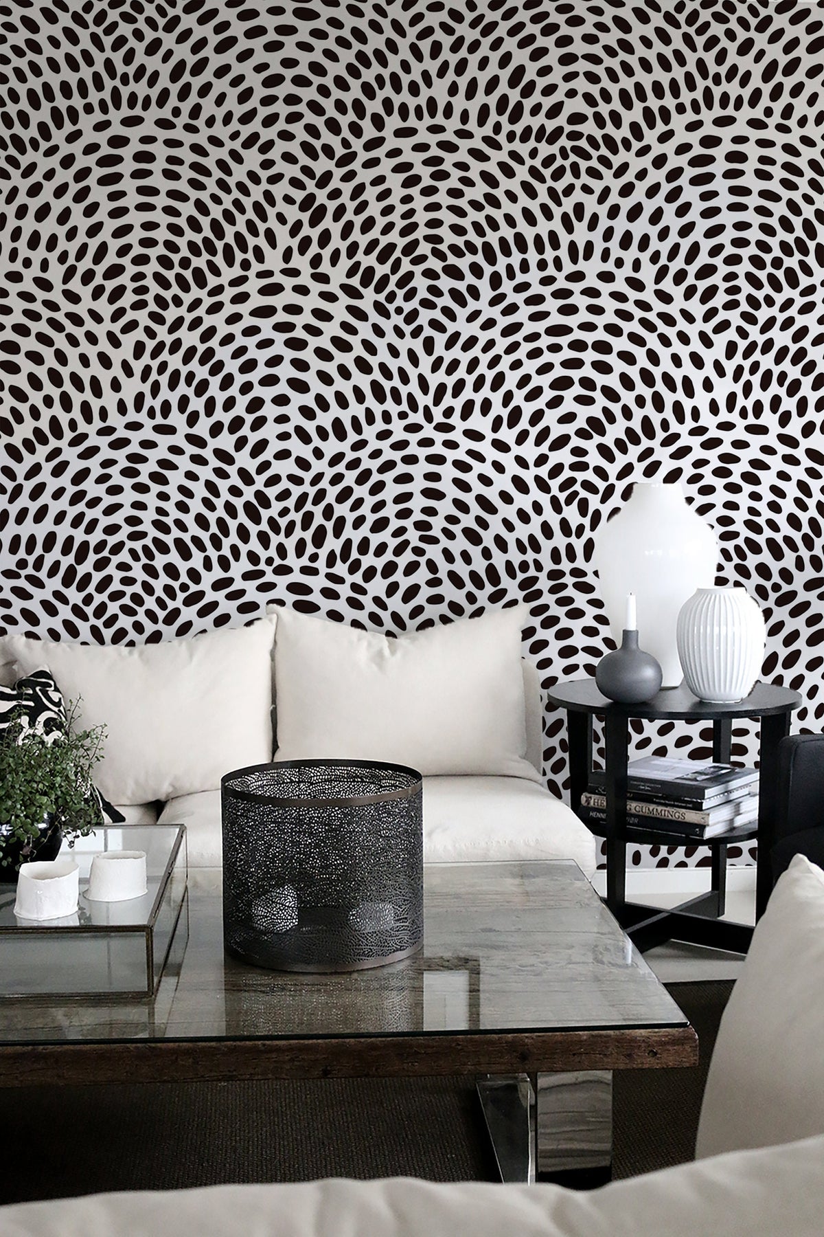 Removable Wallpaper Scandinavian Wallpaper Black Circle Dots Wallpaper Peel and Stick Wallpaper Wall Paper - B044