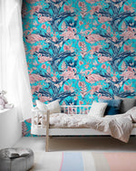 Wallpaper Peel and Stick Wallpaper Removable Wallpaper Home Decor Wall Art Wall Decor Room Decor / Flamingo and Floral Wallpaper - B115