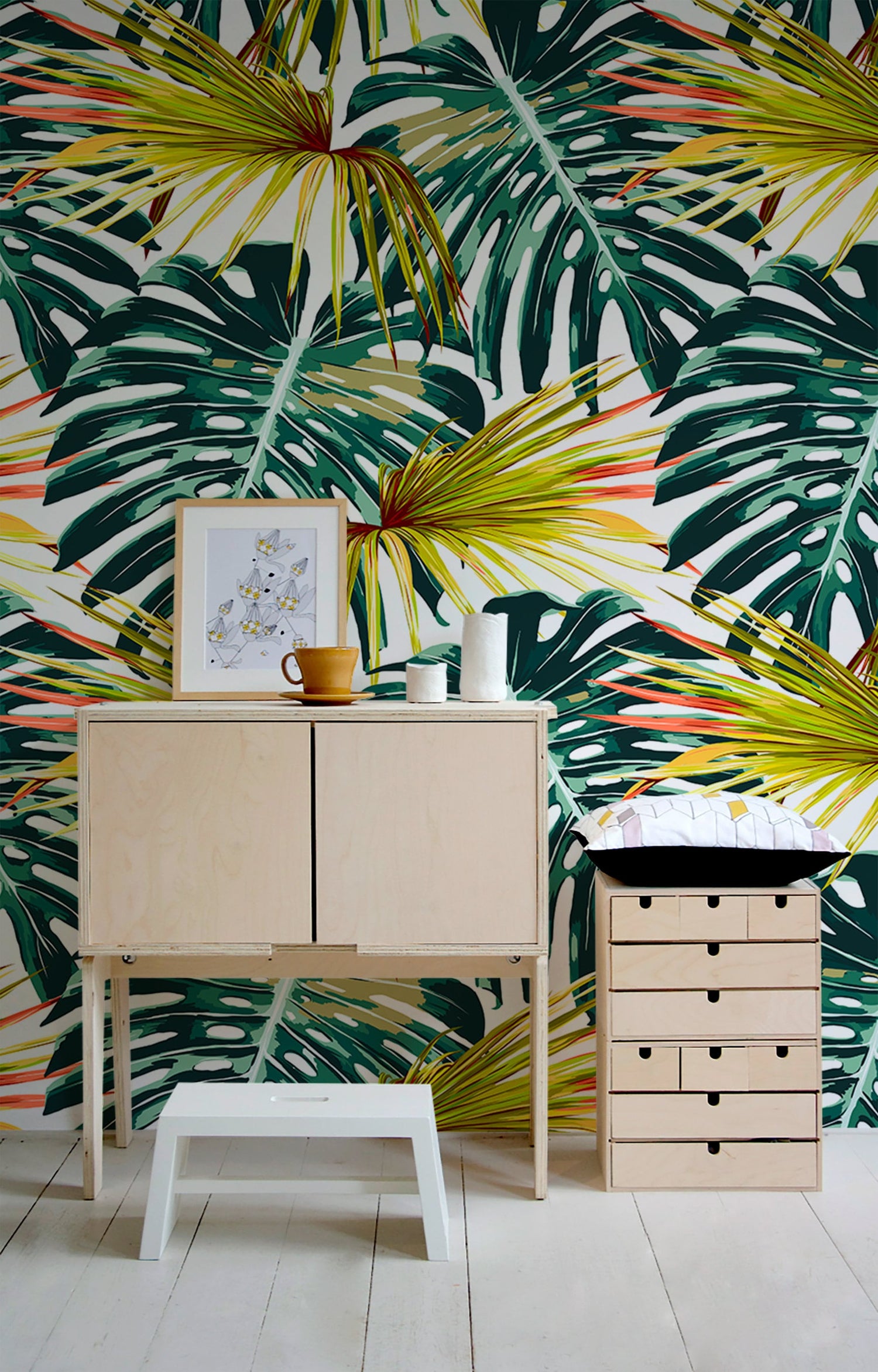 Wallpaper Peel and Stick Wallpaper Removable Wallpaper Home Decor Wall Art Wall Decor Room Decor / Tropical Monstera Leaf Wallpaper - B117