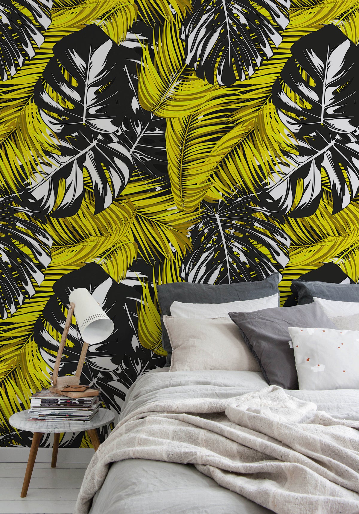 Wallpaper Peel and Stick Wallpaper Removable Wallpaper Home Decor Wall Art Wall Decor Room Decor / Tropical Neon Leaves Wallpaper - B139