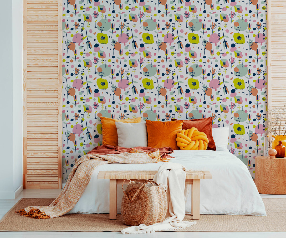 Wall Decor Wallpaper Peel and Stick Wallpaper Removable Wallpaper Home Decor Room Decor / Colorful Floral Scandinavian Wallpaper - B170