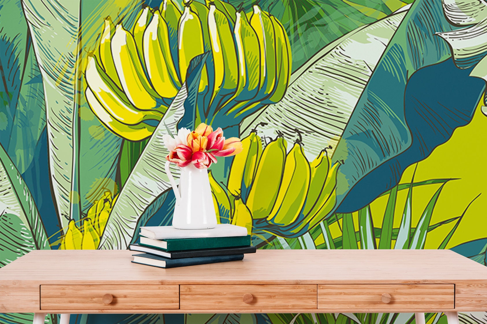 Wallpaper Removable Wallpaper Peel and Stick Wallpaper Wall Decor Home Decor Wall Art Room Decor / Jungle Banana Leaf Wallpaper - B171