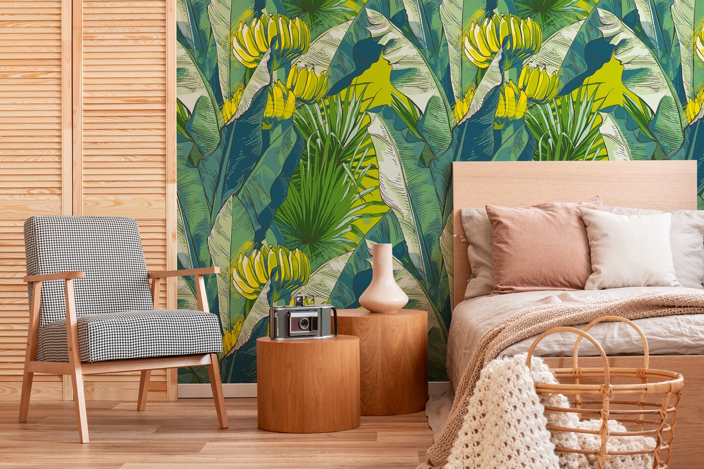 Wallpaper Removable Wallpaper Peel and Stick Wallpaper Wall Decor Home Decor Wall Art Room Decor / Jungle Banana Leaf Wallpaper - B171