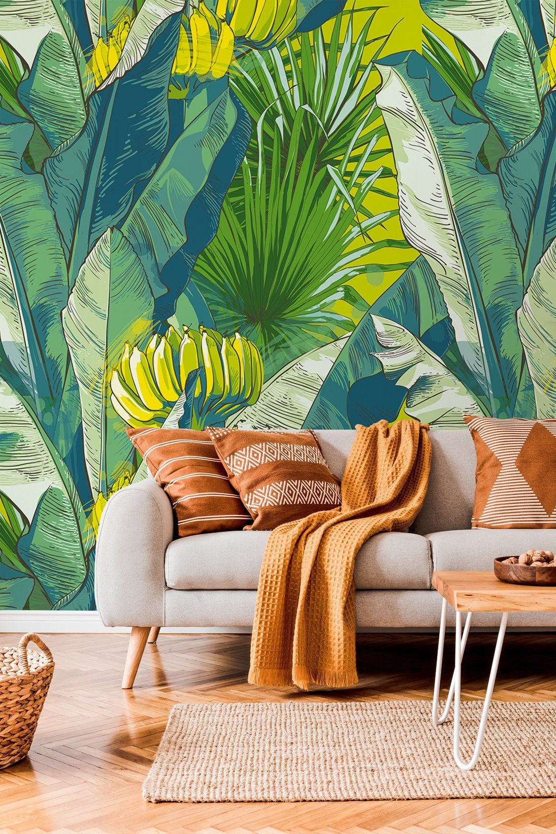 Wallpaper Removable Wallpaper Peel and Stick Wallpaper Wall Decor Home Decor Wall Art Room Decor / Jungle Banana Leaf Wallpaper - B171