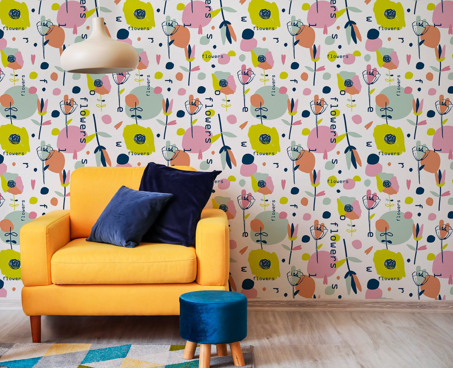 Wall Decor Wallpaper Peel and Stick Wallpaper Removable Wallpaper Home Decor Room Decor / Colorful Floral Scandinavian Wallpaper - B170