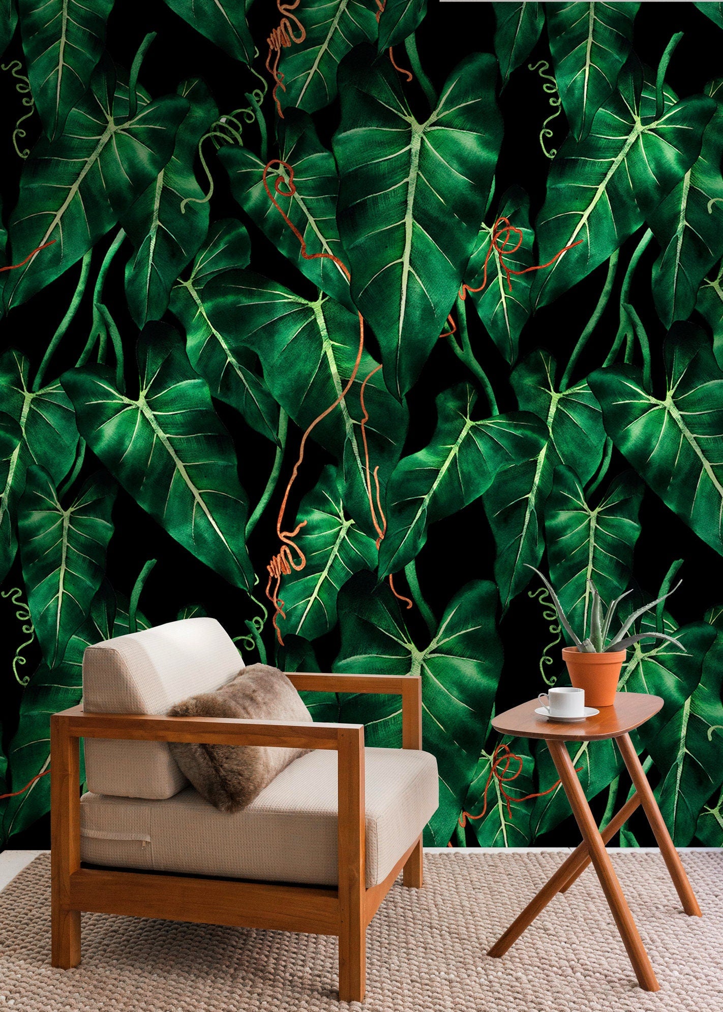 Wallpaper Peel and Stick Wallpaper Removable Wallpaper Home Decor Wall Art Wall Decor Room Decor / Green Tropical Wallpaper - B193