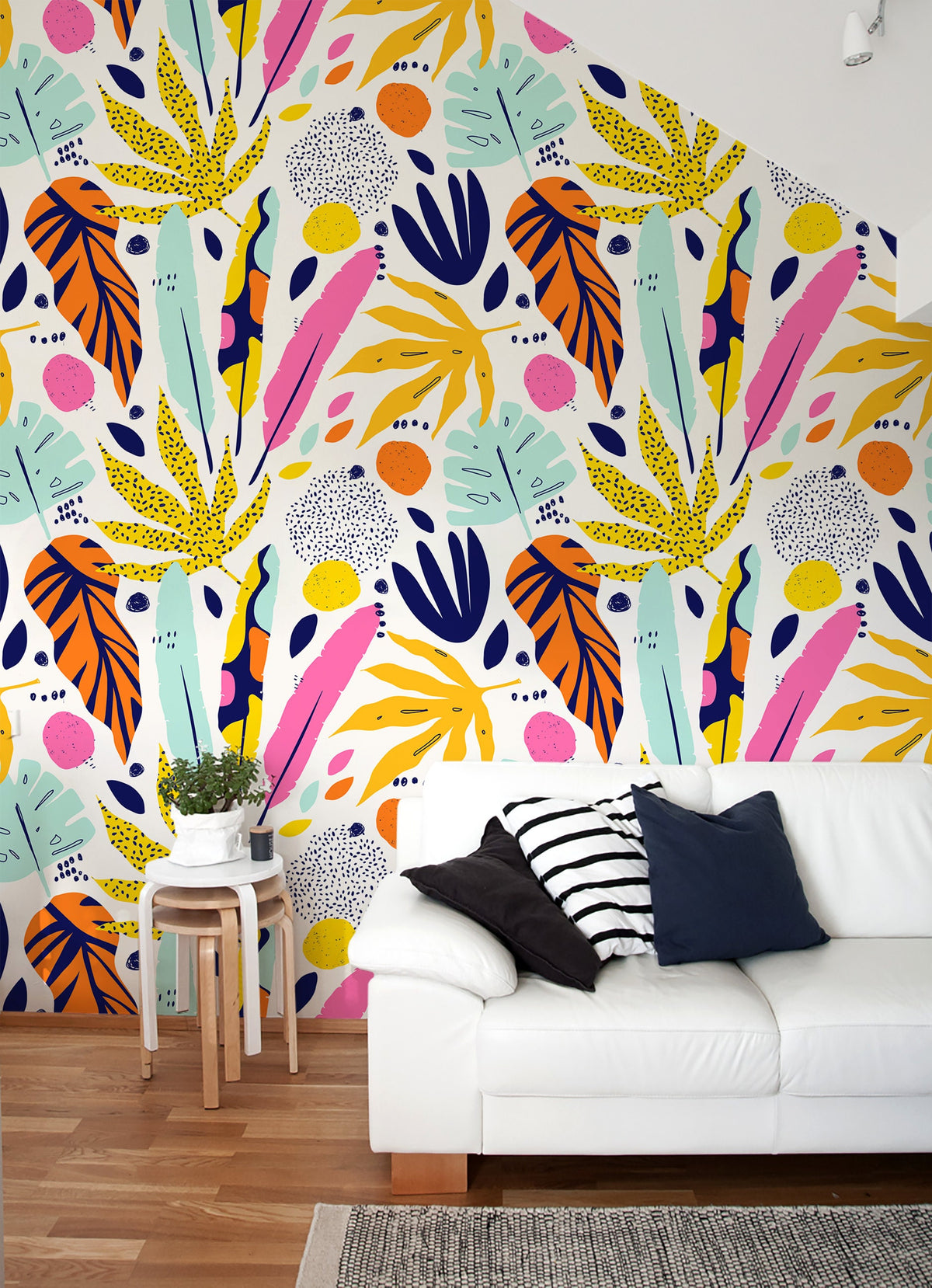 Removable Wallpaper Scandinavian Wallpaper Abstract Wallpaper Peel and Stick Wallpaper Wall Paper Tropical Leaves- B196