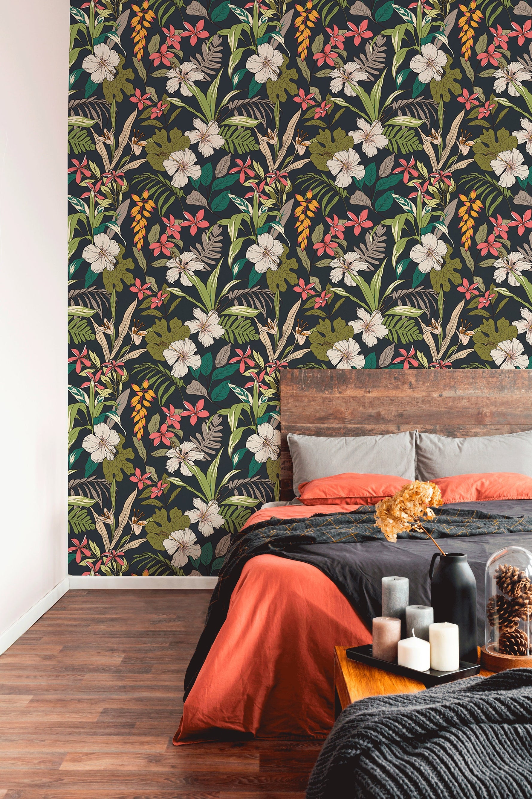 Hawaiian Flowers Wallpaper Removable Wallpaper Scandinavian Wallpaper Temporary Contemporary Wallpaper Peel and Stick Wallpaper - B284