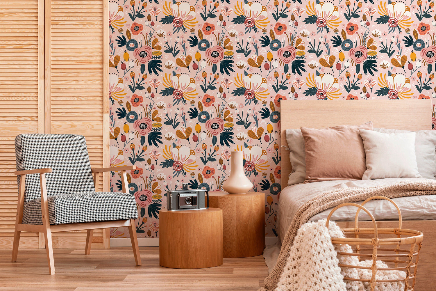 Flowers Removable Wallpaper Scandinavian Wallpaper Temporary Wallpaper Contemporary Wallpaper Peel and Stick Wallpaper - B303