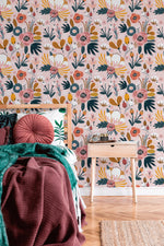 Flowers Removable Wallpaper Scandinavian Wallpaper Temporary Wallpaper Contemporary Wallpaper Peel and Stick Wallpaper - B303