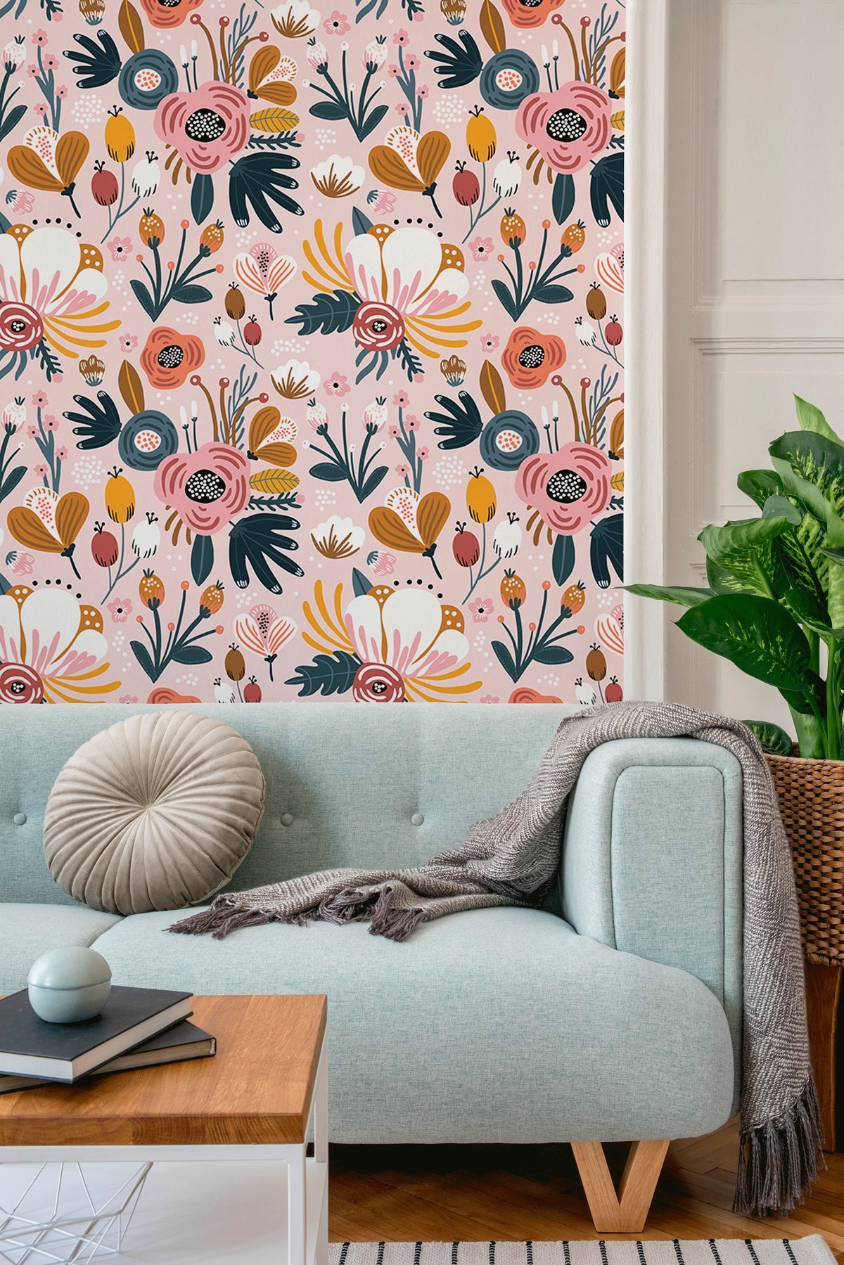 Flowers Removable Wallpaper Scandinavian Wallpaper Temporary Wallpaper Contemporary Wallpaper Peel and Stick Wallpaper - B303