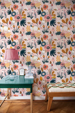 Flowers Removable Wallpaper Scandinavian Wallpaper Temporary Wallpaper Contemporary Wallpaper Peel and Stick Wallpaper - B303