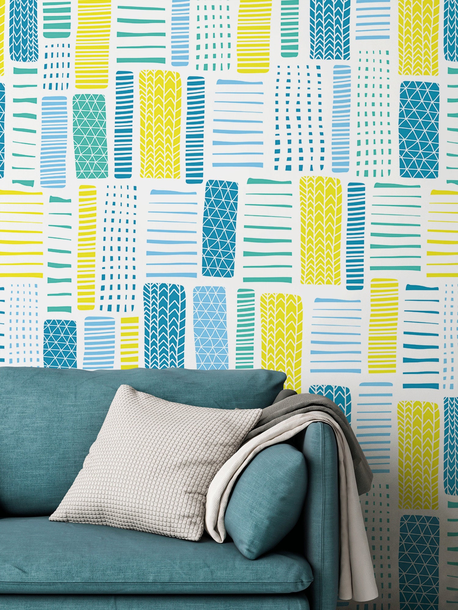 Wallpaper Peel and Stick Wallpaper Removable Wallpaper Home Decor Wall Art Wall Decor Room Decor / Yellow and Blue Abstract Wallpaper - B318