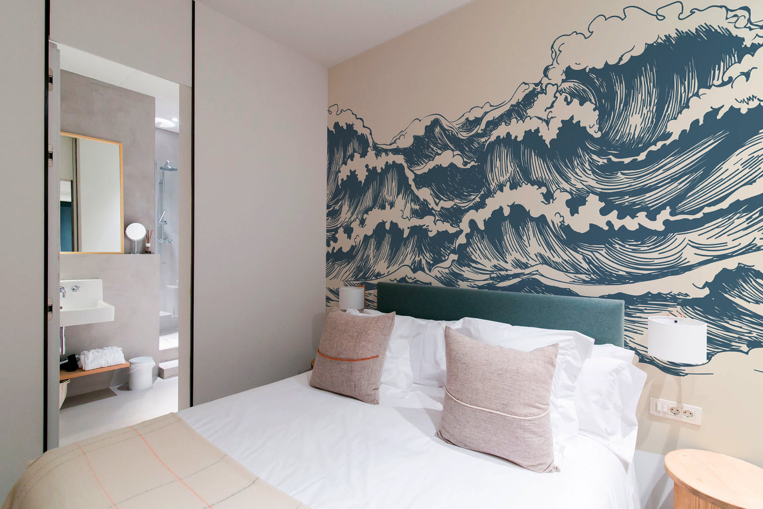 Removable Wallpaper Scandinavian Peaceful Wallpaper Waves Wallpaper Peel and Stick Wallpaper Wall Paper Mural - B256