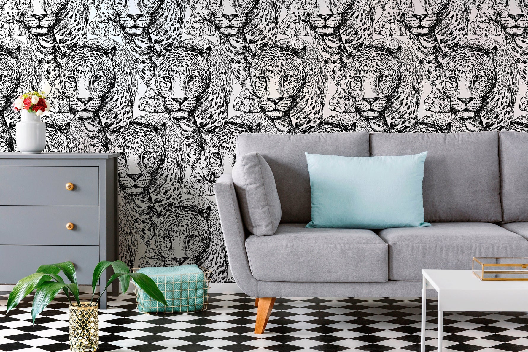 Wallpaper Peel and Stick Wallpaper Removable Wallpaper Home Decor Wall Art Wall Decor Room Decor / Black And White Jaguar Wallpaper - B525