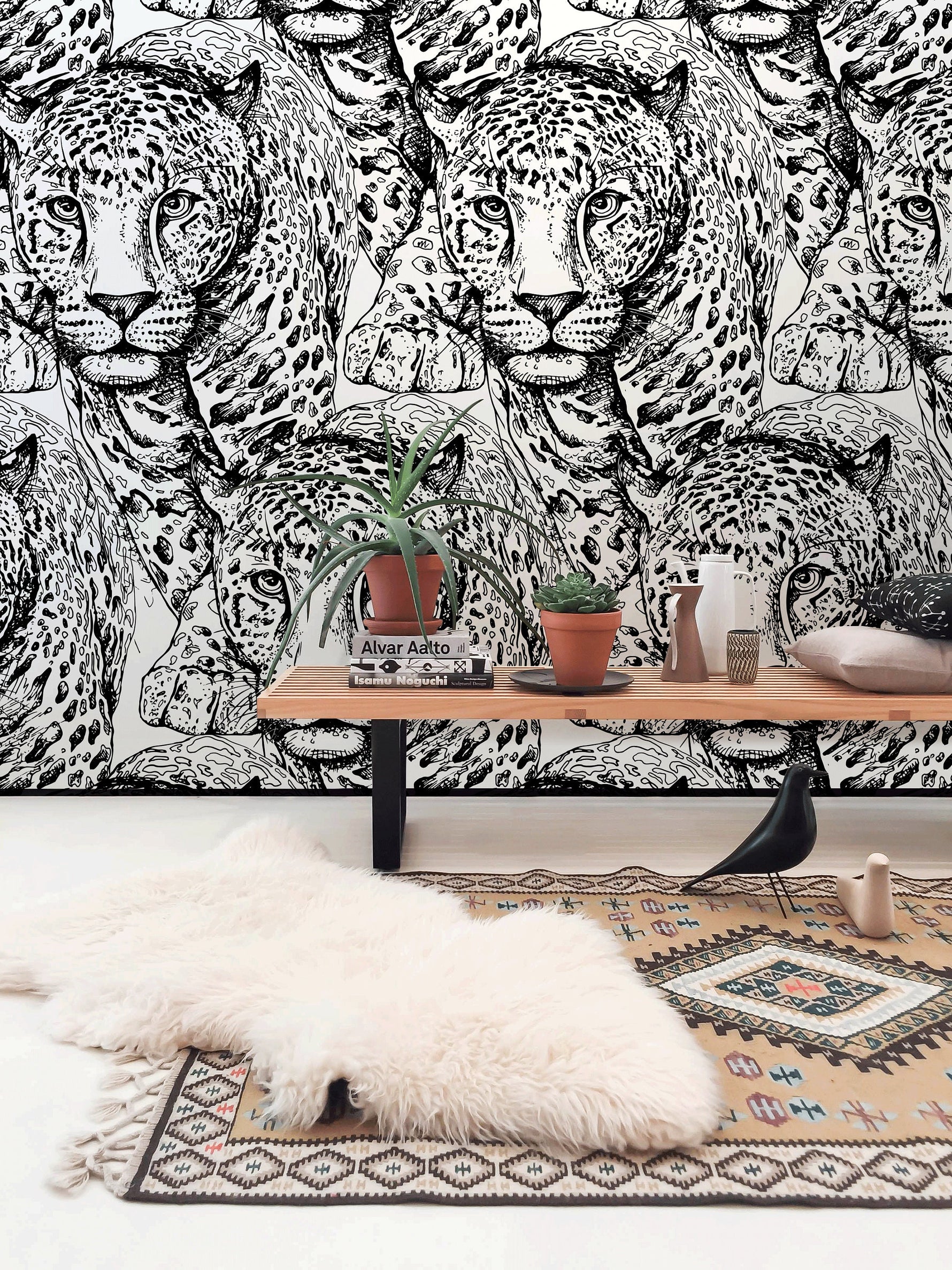 Wallpaper Peel and Stick Wallpaper Removable Wallpaper Home Decor Wall Art Wall Decor Room Decor / Black And White Jaguar Wallpaper - B525