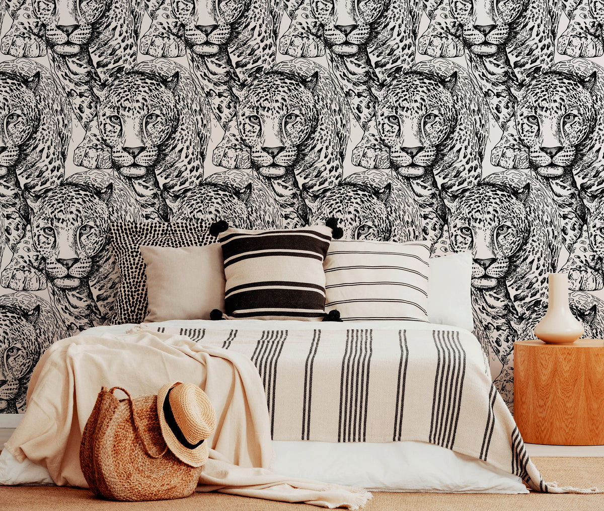 Wallpaper Peel and Stick Wallpaper Removable Wallpaper Home Decor Wall Art Wall Decor Room Decor / Black And White Jaguar Wallpaper - B525