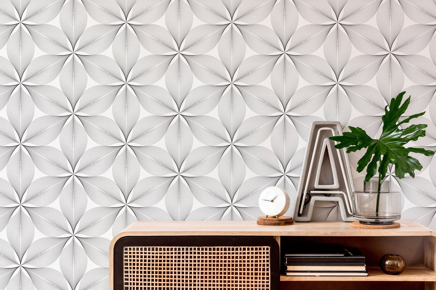 Monochrome Floral Geometry Wallpaper - B818