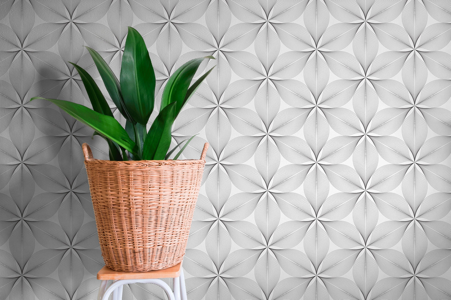 Monochrome Floral Geometry Wallpaper - B818