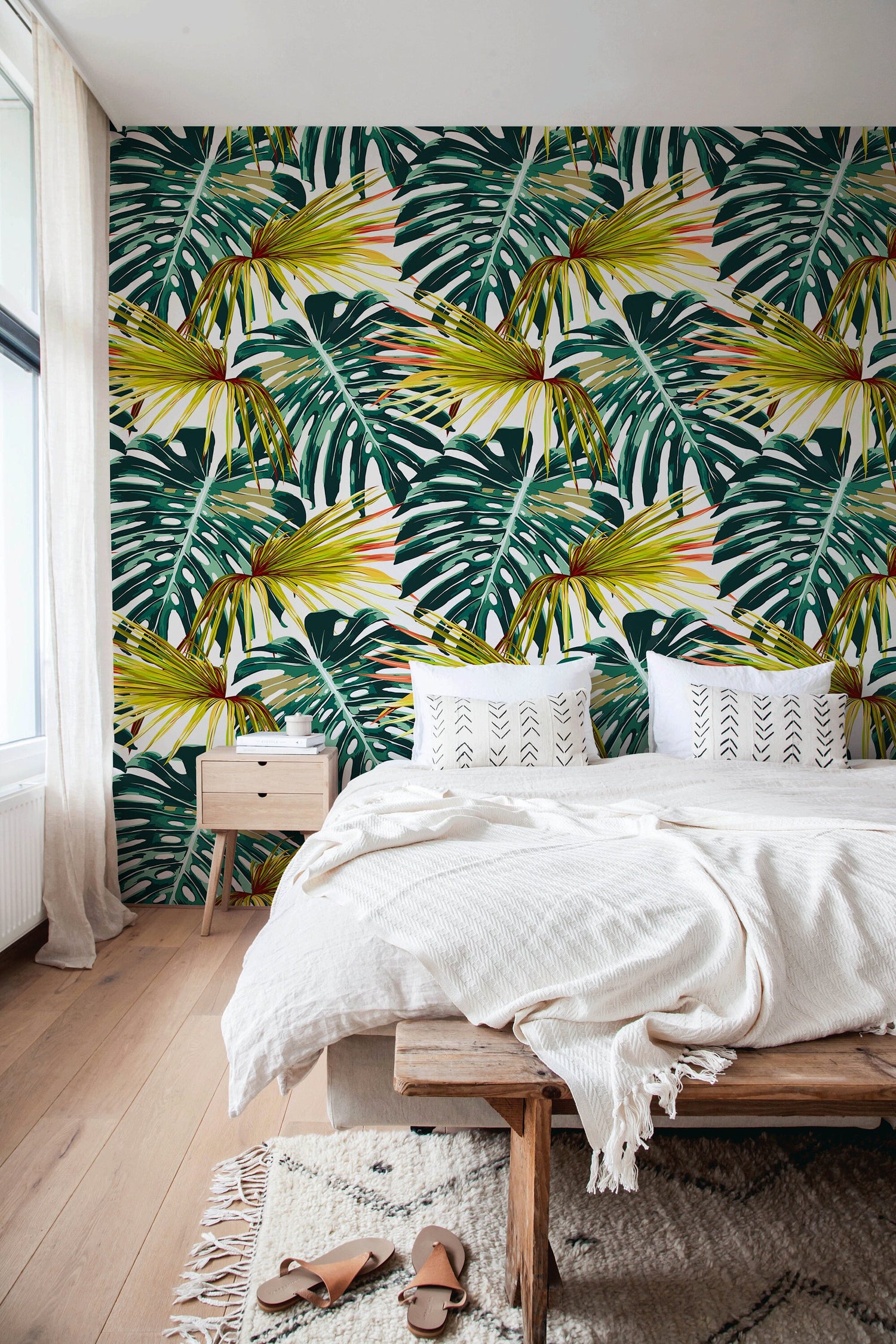 Wallpaper Peel and Stick Wallpaper Removable Wallpaper Home Decor Wall Art Wall Decor Room Decor / Tropical Monstera Leaf Wallpaper - B117