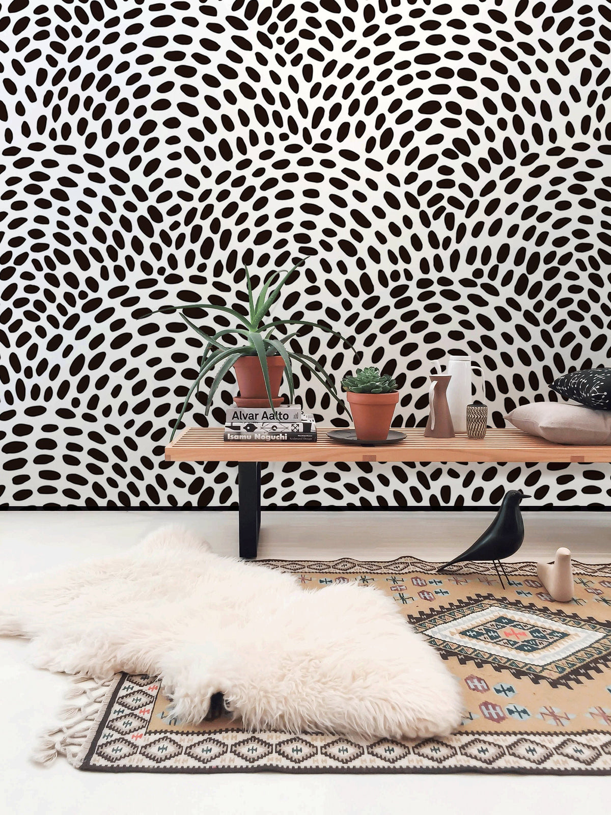 Removable Wallpaper Scandinavian Wallpaper Black Circle Dots Wallpaper Peel and Stick Wallpaper Wall Paper - B044