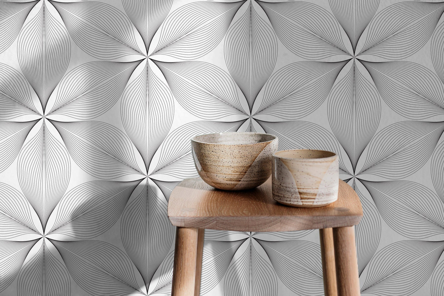 Monochrome Floral Geometry Wallpaper - B818