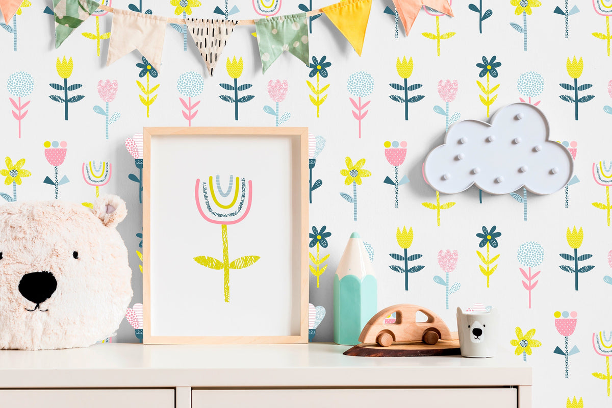 Wall Decor Wallpaper Peel and Stick Wallpaper Removable Wallpaper Home Decor Room Decor / Colorful Floral Scandinavian Kids Wallpaper - B745