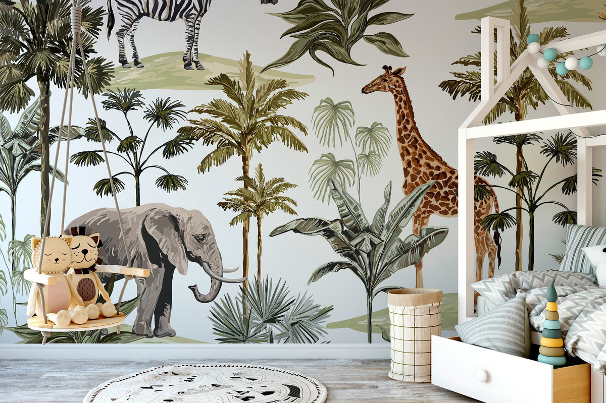 Wallpaper Peel and Stick Wallpaper Removable Wallpaper Home Decor Wall Art Wall Decor Room Decor / Kids Animal Safari Wallpaper - B527