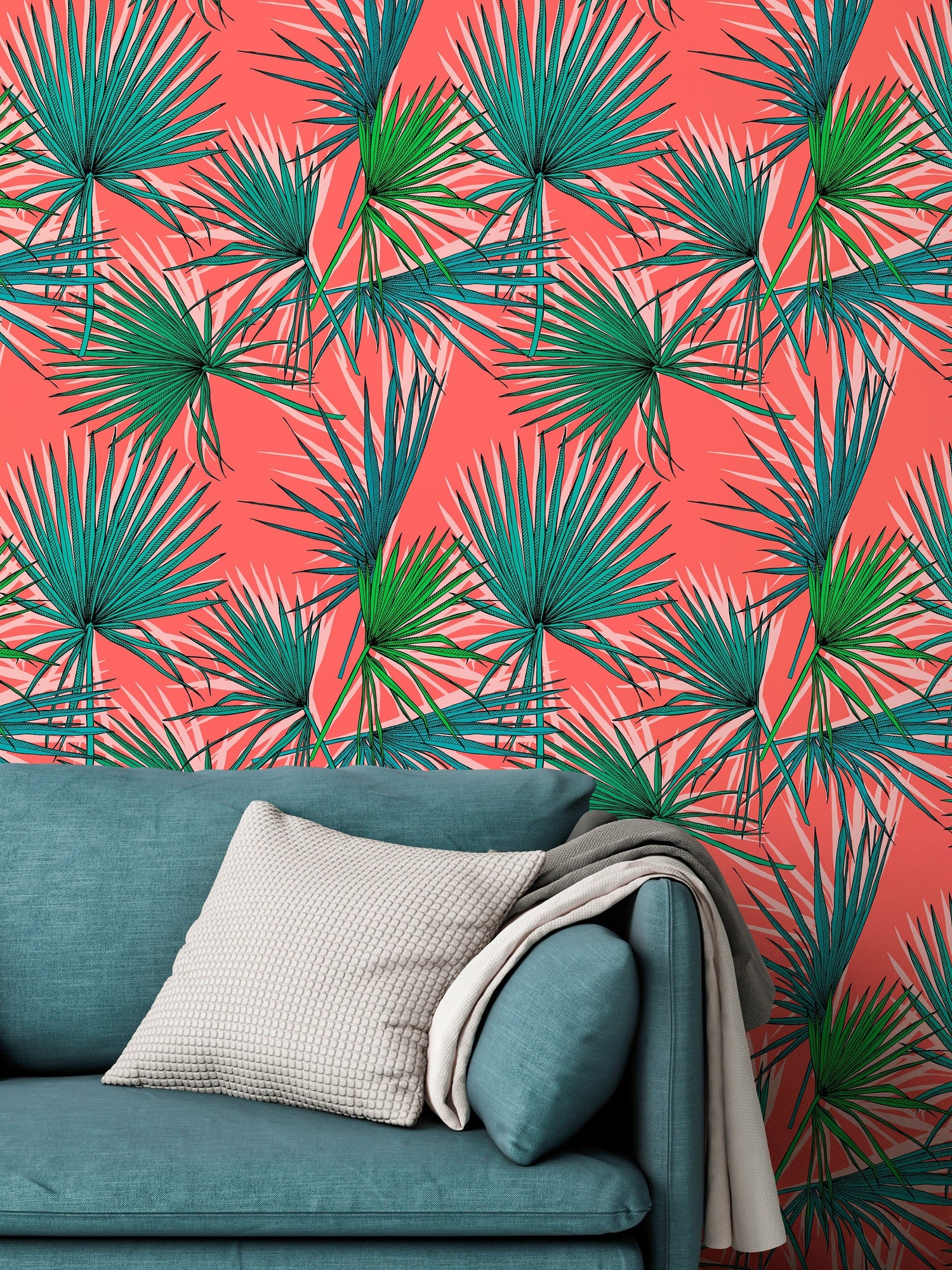 Wallpaper Peel and Stick Wallpaper Removable Wallpaper Home Decor Wall Art Wall Decor Room Decor / Tropical Leaves Wallpaper - B548