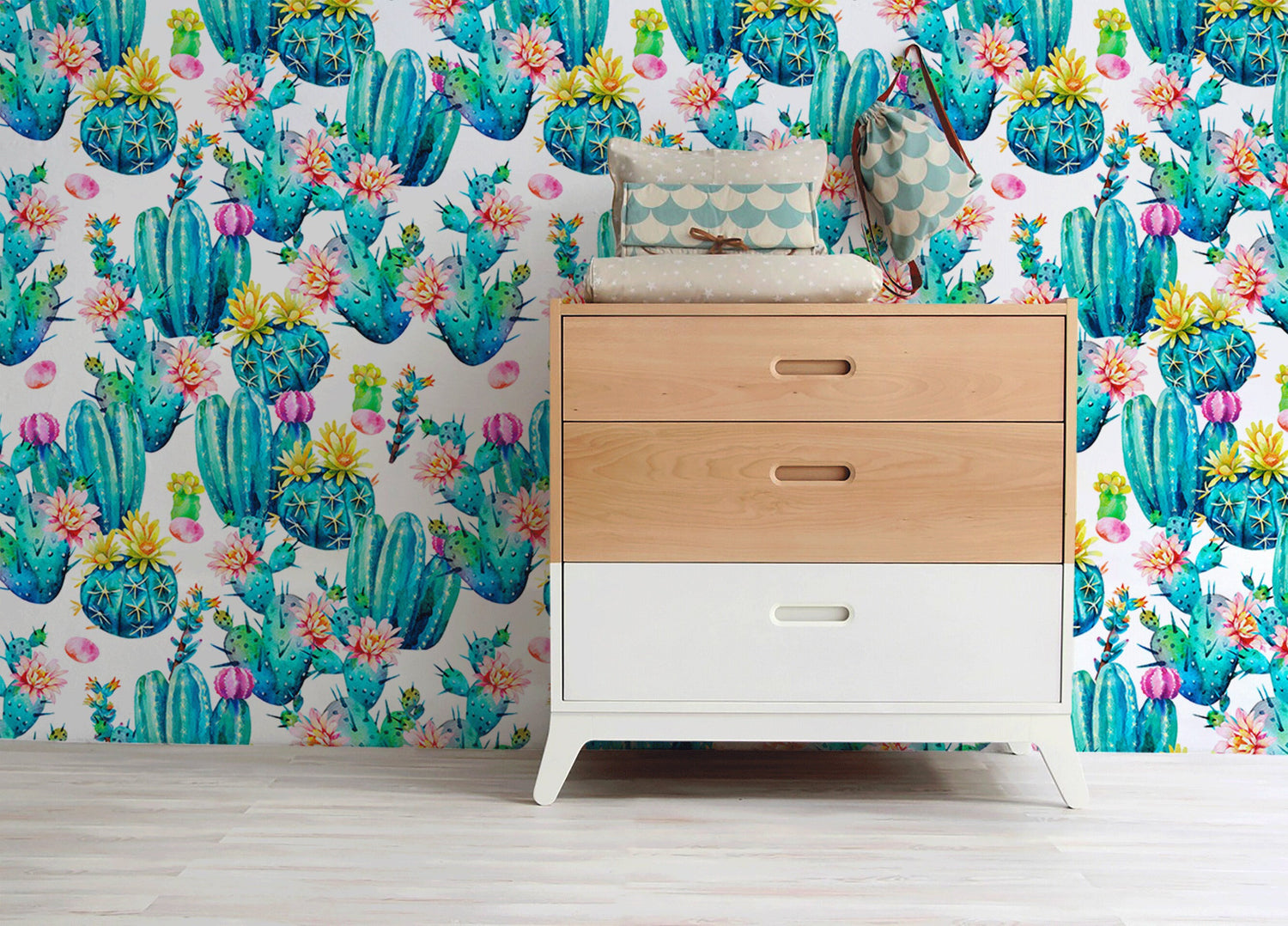 Wallpaper Peel and Stick Wallpaper Removable Wallpaper Home Decor Wall Art Wall Decor Room Decor / Cute Floral Cactus Wallpaper - B023